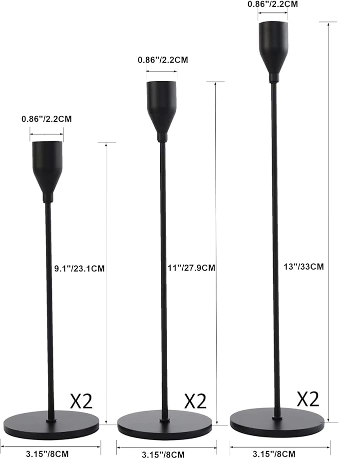 Denique Candlestick Holders 2 Sets, 6 PCS Matte Black Taper Candle Holders, Candlestick Holders Set for Table Centerpiece Vintage Modern Candle Holders for Home Wedding Decoration
