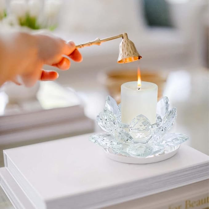 Crystal Lotus Flower Tealight Candle Holders/Glass Tea Light Candlestick Decor Decoration for Christmas Home Wedding Party… (Clean 2pcs)
