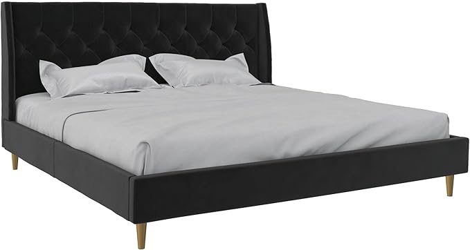 Novogratz The Her Majesty Upholstered Bed, King, Black Velvet