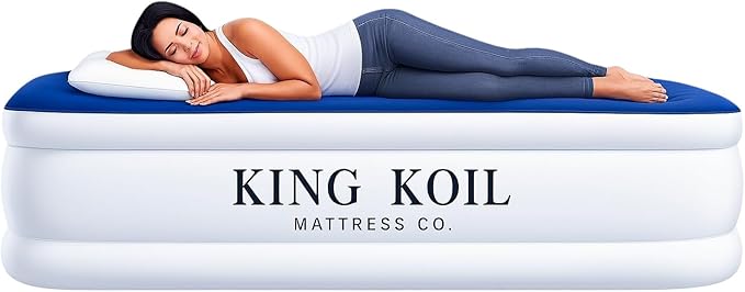 King Koil Luxury Cal King Air Mattress with Built-in Pump for Home, Camping & Guests - King Size Inflatable Airbed Luxury Double High Adjustable Blow Up Mattress, Durable Waterproof & Premium