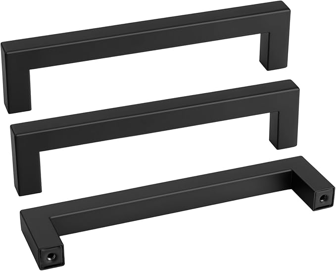 goldenwarm 60 Pack 6-1/4 Inch Black Cabinet Handles Matte Black Drawer Pulls Stainless Steel Cabinets Hardware Square Bar Modern for Kitchen Bathroom Cupboard