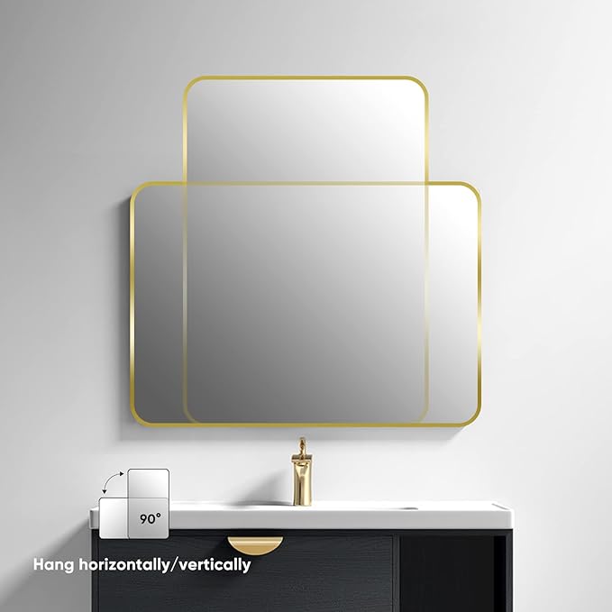 Bathroom Mirror for Wall, Rectangle Framed Wall Mounted Farmhouse Vanity Mirrors, 20x28 Inch,Gold