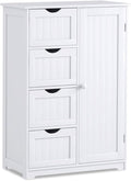Giantex Storage Cabinet with 4 Drawers, Bathroom Storage Organizer with Cupboard, Adjustable Shelf, Anti-Toppling Device, Floor Cabinet, Entryway Storage Unit Console Table, White