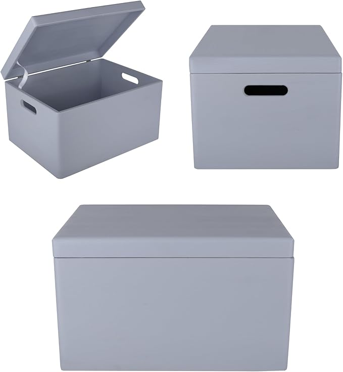 Large Gray Wooden Box Storage with Hinged Lid | 15.8 x 11.8 x 9.44 inches (+-0.5) | Gift Box Storage Document | Wood Keepsake Chest Product NOT Intended for 15 Years OR Below