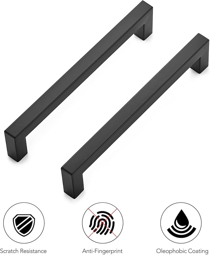 Ravinte 12 Pack 6-1/4 Inch Kitchen Square Cabinet Handles Matte Black Pulls Stainless Steel Drawer Pulls Kitchen Cabinet Hardware Handles
