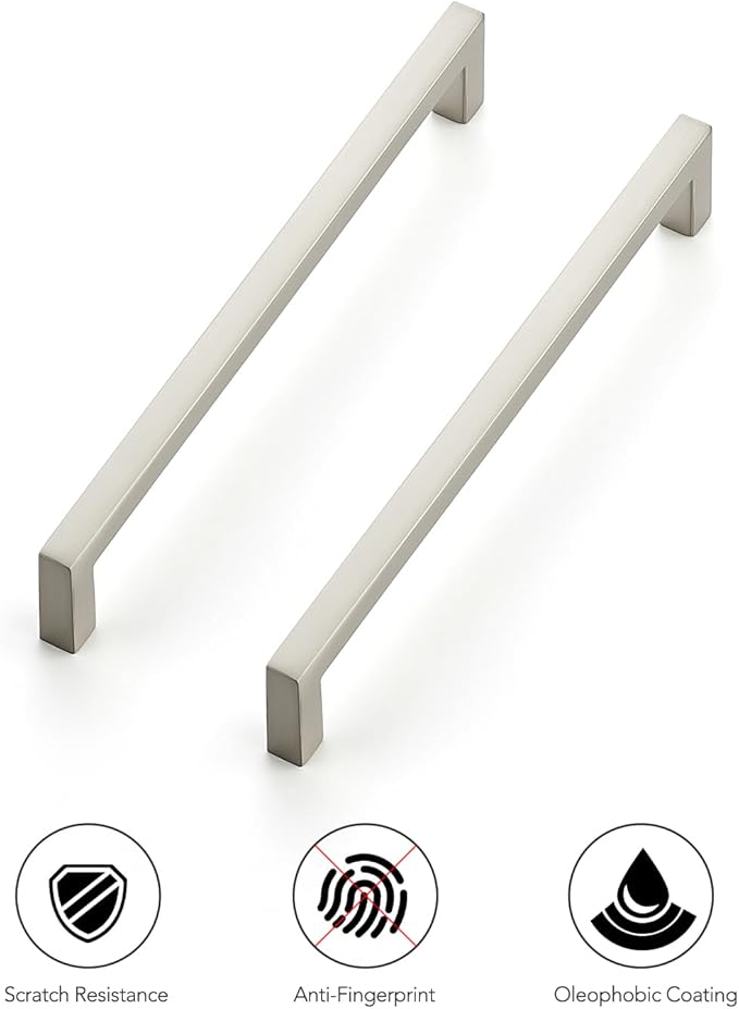 Ravinte 10 Pack Solid 6-1/4 Inch Center to Center Slim Square Bar Drawer Handles Cabinet Hardware - Brushed Nickel Kitchen Pulls