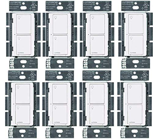 Lutron Caseta Original Smart Light Switch (Lutron Smart Hub Required), for Home, LED Lights, and Fans, 6 Amp, Single-Pole/3-Way, Neutral Required, PD-6ANS-WH, White (8-Pack)