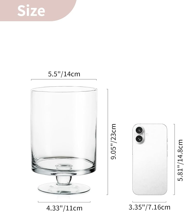 Glass Candle Holder for Pillar Candles - Large Glass Vases for Table Decoration, Clear Hurricane Candle Holder for Wedding Christmas Halloween Party Centerpiece Dining Room Decor, Gifts for Women