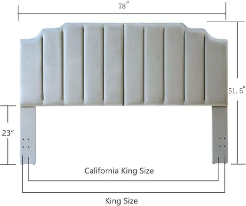 24KF Steel Gray Velvet Tufted King Upholstered Headboard, Modern Vertical Channel Design California King Headboard with Stepped Silhouette Top Edge, Steel Gray