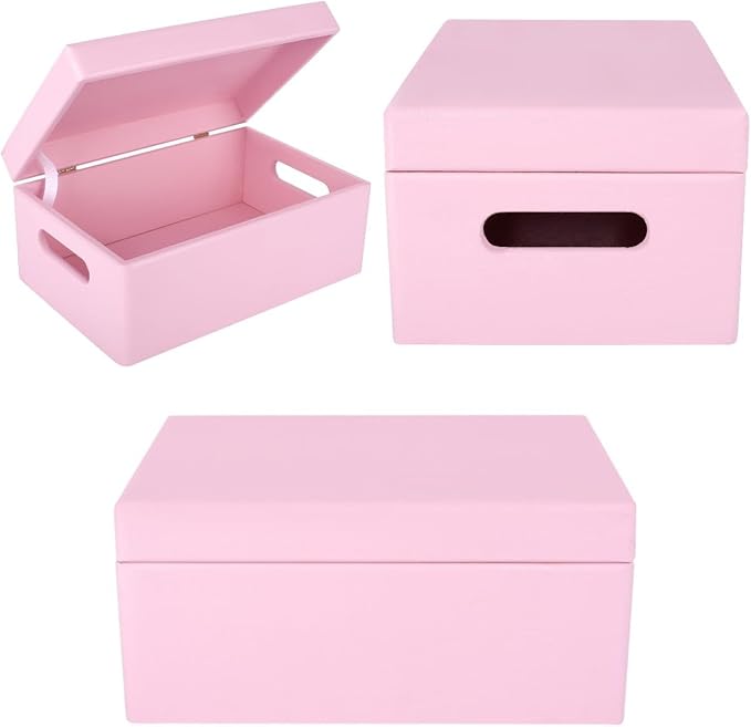 Large Pink Wooden Box Storage with Hinged Lid | 11.8 x 7.87 x 5.51 inches (+-0.5) | with Handles | Gift Box Storage | Product NOT Intended for 15 Years OR Below
