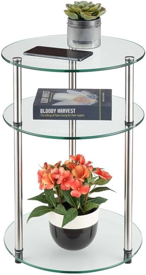 Convenience Concepts Designs2Go Classic Glass 3-Tier Round End Modern Contemporary Side Table with Storage Shelves for Living Room, Bathroom, Bedroom, 15.75"