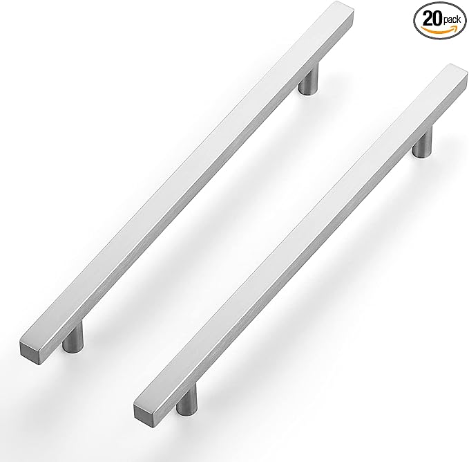 Ravinte Brushed Nickel Cabinet Handles 20 Pack 8 inch Satin Nickel Square Cabinet Pulls Silver Hardware for Kitchen Cabinets 11 inch Overall Length Stainless Steel Drawer Pulls