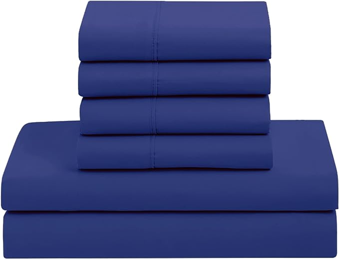 Sweet Home Collection 7 Piece Comforter Set Bag Solid Color All Season Soft Down Alternative Blanket & Luxurious Microfiber Bed Sheets, Royal Blue, Twin XL (Pack of 4)