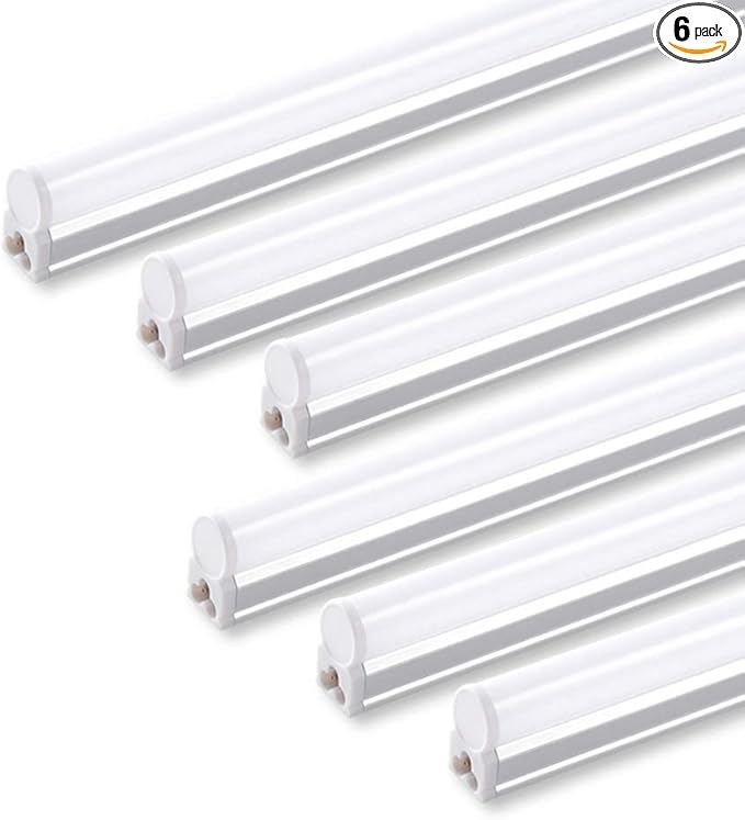Barrina 6 Pack LED T5 Single Fixture, 4FT, 2200lm, 4000K Daylight Glow, 20W, Utility Shop Light, Ceiling and Under Cabinet Light, ETL Listed, Corded Electric with ON/Off Switch