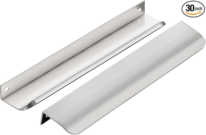 Ravinte Hardware 30 Pack Silver Cabinet Handles, 7.8 Inch (200mm) Finger Edge Pulls, 6-1/4 Inch Hole Center, Finger Pulls for Cabinets