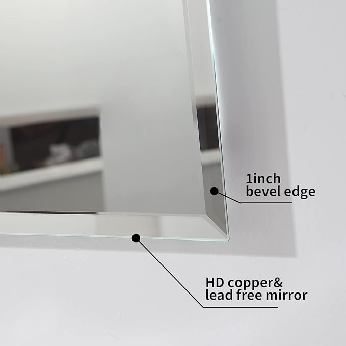 Mirrorons Beveled Mirror, Bathroom Mirrors 48" x 30", Frameless Rectangle Bathroom Mirror with Beveled Edge, Hangs Horizontally or Vertically. Upgraded Shatterproof Mirror