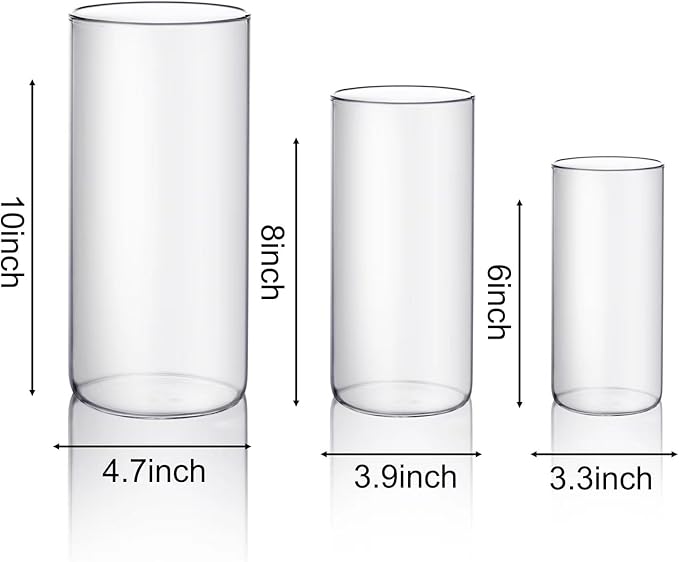 PHOSPHOR Hurricane Candle HoldersFor Pillar Candle Clear Glass Cylinder Centerpieces Vases Table Decoration Centerpiece Floral Room Decor Clear Seeded Bubbles Living Dining Kitchen 3 Pieces