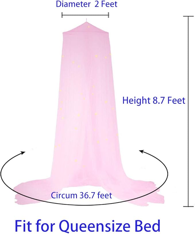 BCBYou Baby, Kids & Adult Mosquito Net Canopy with Glow in Dark Stars, for Crib, Kids, Girls or Full Size Bed (Pink)