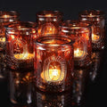 12 Pcs Vintage Amber Votive Candle Holders- Glass Amber Candle Holder for Centerpiece Table Decorations, Tea Light Candle Holders for Wedding Decor, Fall Decor, Thanksgiving and Christmas