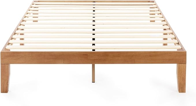 Mellow Naturalista Classic - 12 Inch Solid Wood Platform Bed with Wooden Slats, No Box Spring Needed, Easy Assembly, Queen, Pine