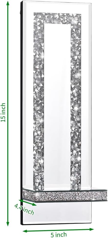 Crystal Crush Diamond Mirrored Candle Sconces, Silver Wall Candle Holder Set of 2, Wall Decorations for Living Room，Dining Room (Rectangle Stripe (Style 4))