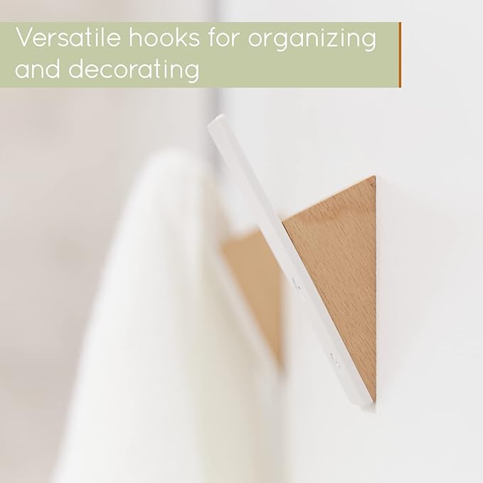 Homeforia Beech Wood Coat Hooks, High End Beech Wood & White Metal Wall Mounted Clothing Hooks, Mid-Century Modern Coat Hooks, Heavy Duty Wooden Hooks for Hanging Coats, Hats, Towels & More, Set of 6