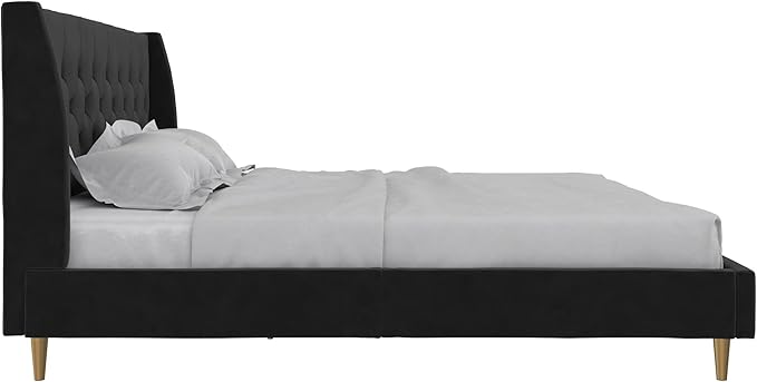Novogratz The Her Majesty Upholstered Bed, King, Black Velvet