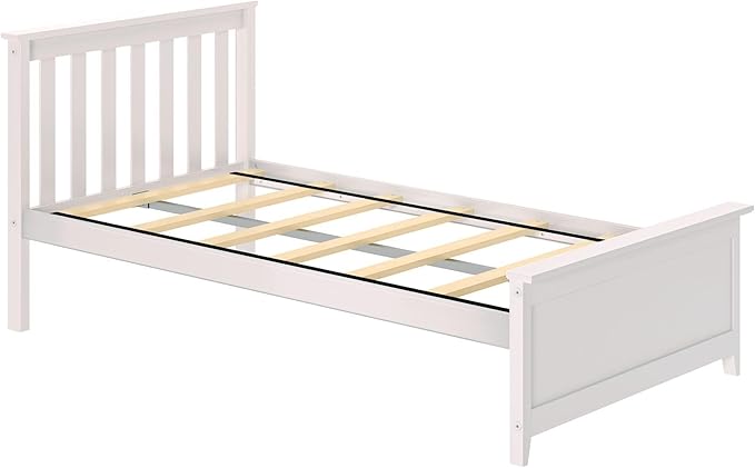 Plank+Beam Solid Wood Twin Bed Frame, Platform Bed with Headboard, White