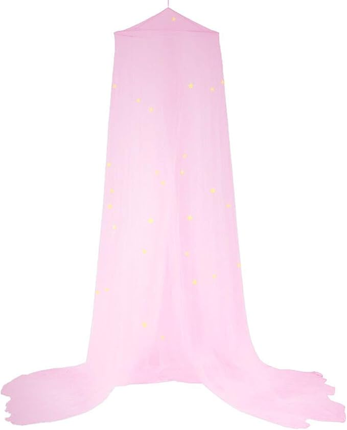 BCBYou Baby, Kids & Adult Mosquito Net Canopy with Glow in Dark Stars, for Crib, Kids, Girls or Full Size Bed (Pink)