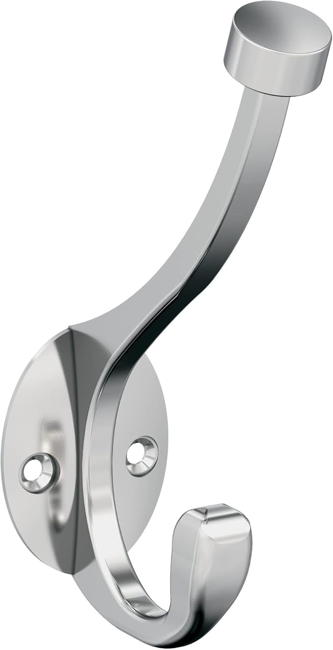 Amerock H5546526 | Adare Double Prong Decorative Wall Hook | Polished Chrome Hook for Coats, Hats, Backpacks, Bags | Hooks for Bathroom, Bedroom, Closet, Entryway, Laundry Room, Office