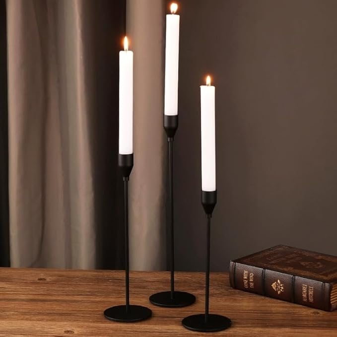 Denique Candlestick Holders 2 Sets, 6 PCS Matte Black Taper Candle Holders, Candlestick Holders Set for Table Centerpiece Vintage Modern Candle Holders for Home Wedding Decoration