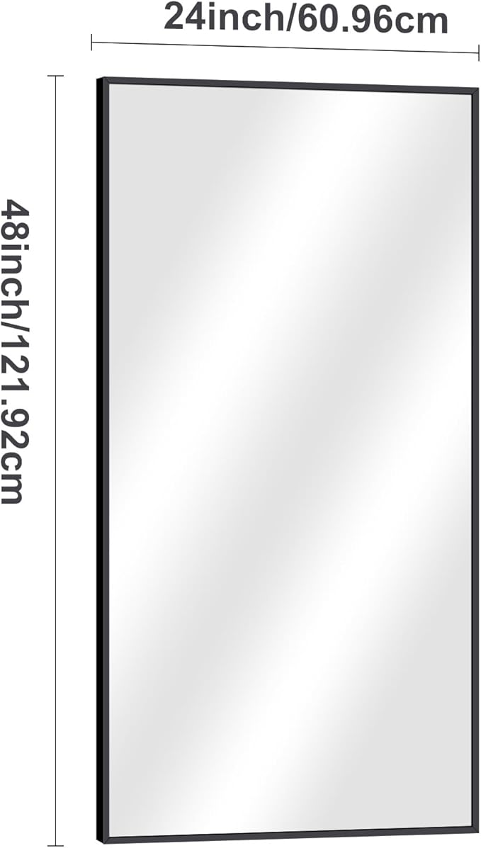 Black Bathroom Mirror for Wall, 24x48 Inch Rectangle Mirrors with Metal Frame, Modern Vanity Wall Mirror Decor for Entryway Hangs, Bathroom Living Room Horizontal or Vertical