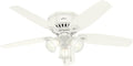 Hunter 52 inch Indoor Ceiling Fan with LED Lights - White Ceiling Fan with Pull Chain, For Bedroom, Living Room, or Kitchen, Low Profile Mount, No Remote, 5 Blades - Builder 53326, Snow White