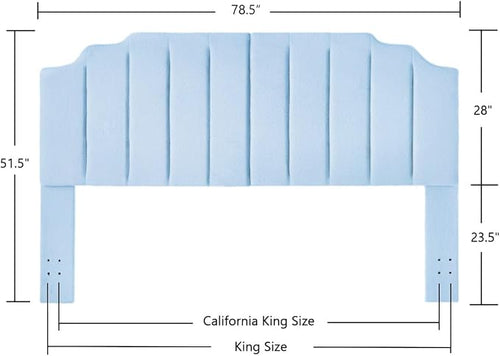 24KF Light Blue Teddy Fabric Tufted King Upholstered Headboard, Modern Vertical Channel Design California King Headboard with Stepped Silhouette Top Edge,6026-K-Teddy Light Blue