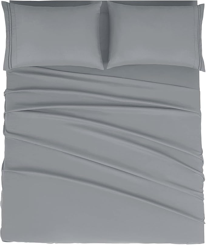 Mejoroom King Size Bed Sheet Set - Hotel Luxury 1800 Bedding Sheets & Pillowcases - 16" Deep Pocket Fitted Sheet, Soft, Breathable, Wrinkle & Fade Resistant - 4 Piece(King, Gray)