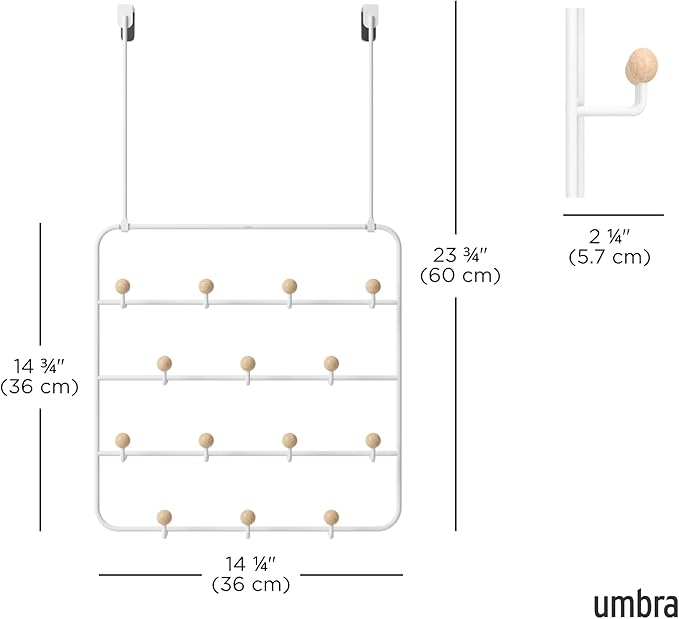 Umbra Estique Over The Door Coat Rack & Multi-Use Organizer, For Coats, Bags, Hats & More, White/Natural