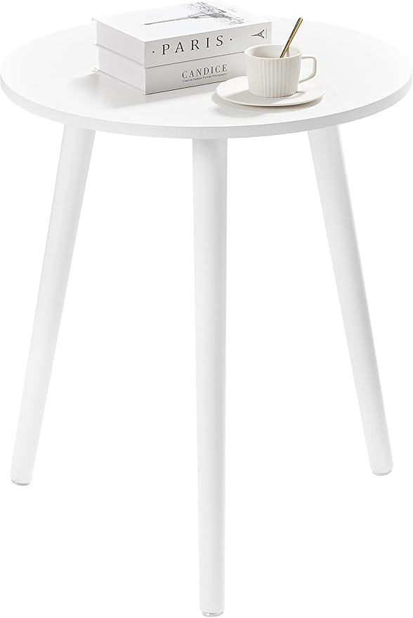 Apicizon Small Round Side Tables End Table Bedroom, White Nightstand Bedside Table for Living Room, Coffee Table with White Wood Legs, 16.5 x 20.5 Inches