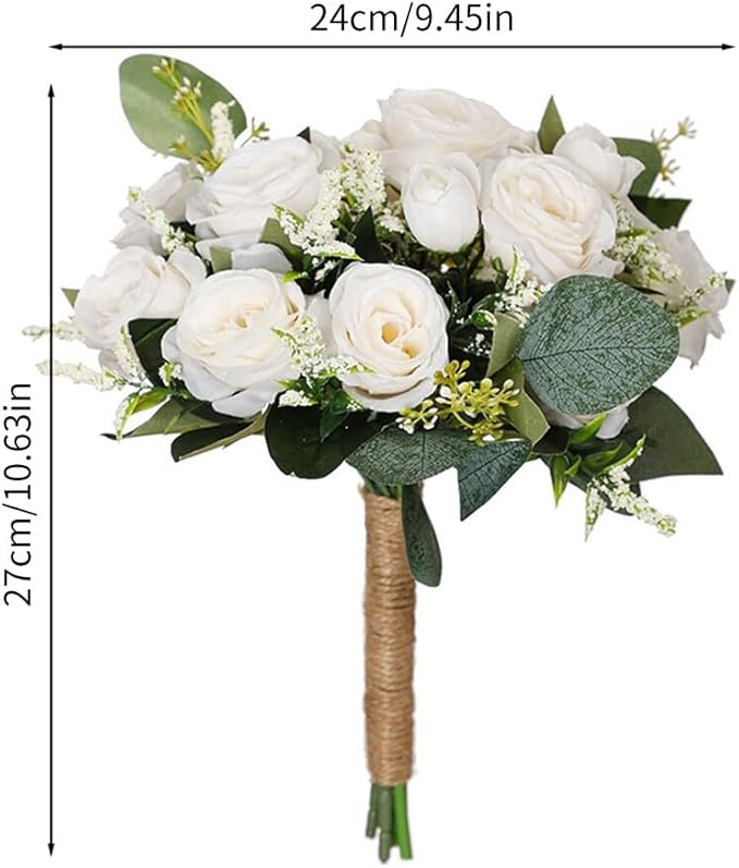 Rose Wedding Bouquet - Artificial Red White Flowers for Bride and Bridesmaid - Faux Holding Flower for Wedding Decor