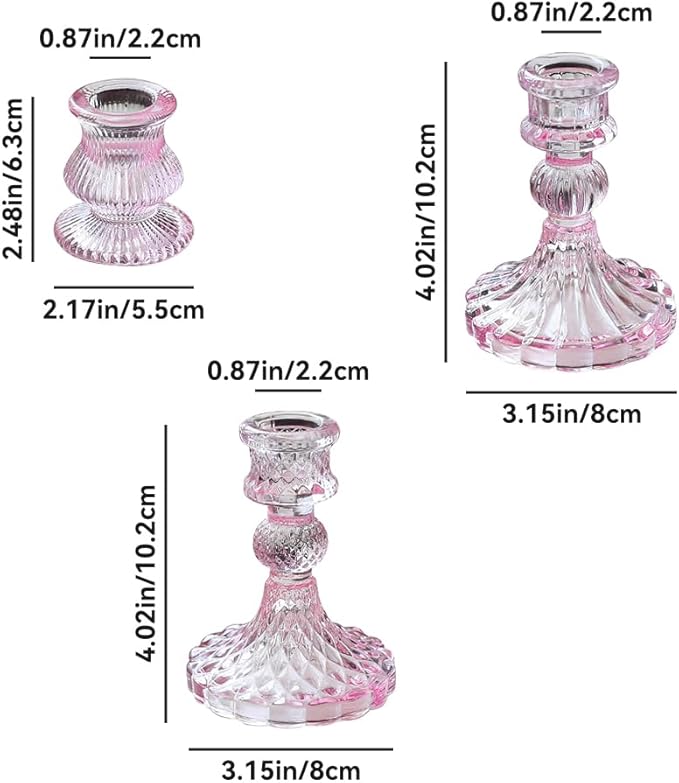 Glass Candlestick Holders Set of 6, Taper Candle Holder for Wedding Festival Christmas Party Valentine's Decor, Table Centerpieces (Pink)