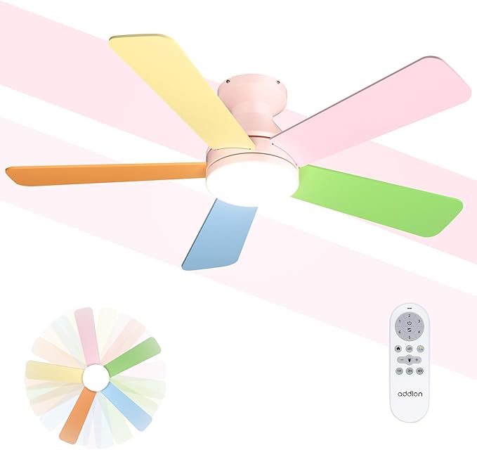 addlon Ceiling Fans with Lights, 42 Inch Low Profile Kids Ceiling Fan, Girl's Fan with Remote, Reversible, 3CCT, Dimmable, Quiet, Pink Small Ceiling Fan for Kids Room, Bedroom Indoor/Outdoor Use