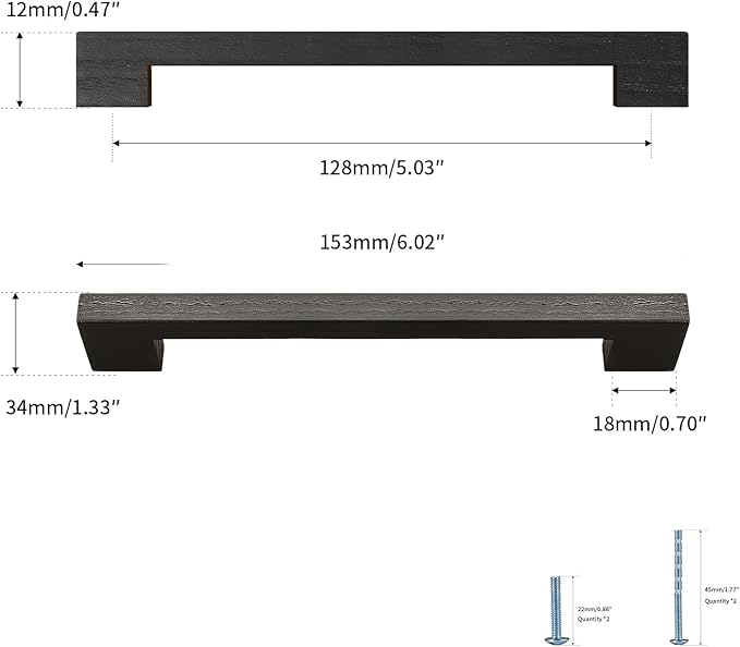 Black Square 5 in 2 pcs Wooden Drawer Pulls Handle pulls for cabinets Kitchen Cabinet Drawer pulls Cabinet Door Pull