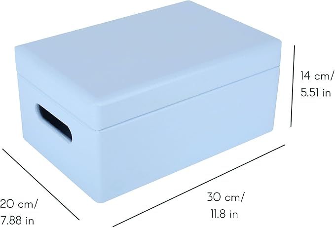 Large Blue Wooden Box Storage with Hinged Lid | 11.8 x 7.87 x 5.51 inches (+-0.5) | with Handles | Gift Box Storage | Product NOT Intended for 15 Years OR Below