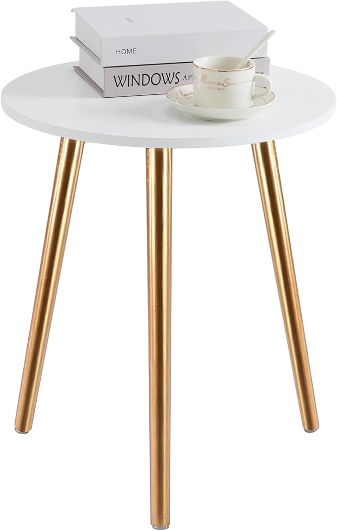 Apicizon Round Side Table Set of 2, White Nightstand Coffee End Table for Living Room, Bedroom, Small Spaces, Morden Side Table Home Decor Bedside with Wood Legs 16.5 Inches