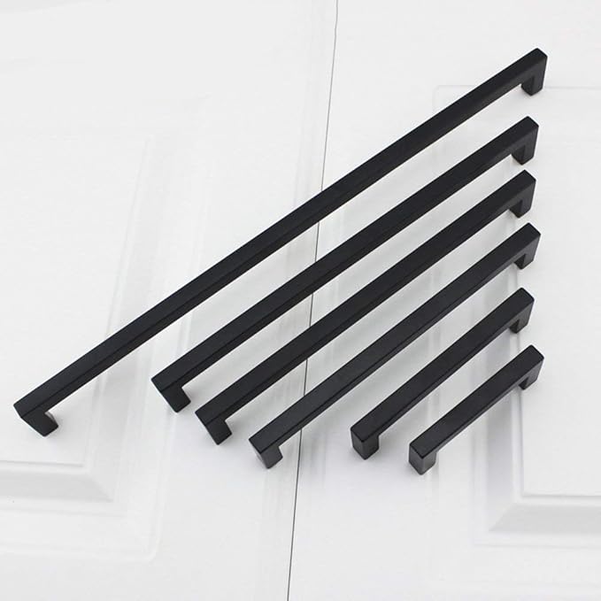 goldenwarm 100 Pack 6-1/4 Inch Black Cabinet Handles Matte Black Drawer Pulls Stainless Steel Cabinets Hardware Square Bar Modern for Kitchen Bathroom Cupboard