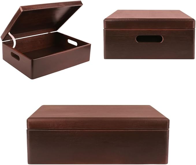 XL Brown Wooden Box Storage with Hinged Lid | 15.8 x 11.8 x 5.5 inches (+-0.5) | with Handles | Gift Box Kitchen Storage Document | Product NOT Intended for 15 Years OR Below