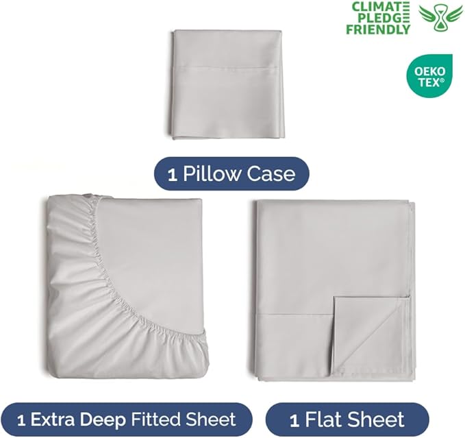 Twin 4 Piece Sheet Set - Comfy Breathable & Cooling - Ultra-Soft Hotel Luxury Bedding Set w/ 8-16 Inch Deep Pockets - 1 Flat & 1 Fitted Sheet & 2 Pillowcases - Wrinkle Free & Easy Care - French Grey