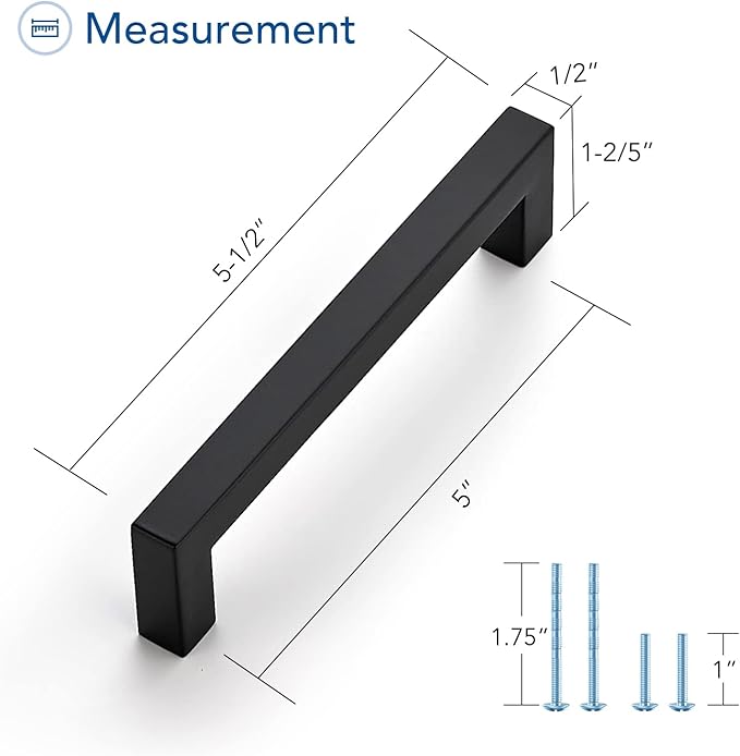 Ravinte 1 Pack Black Cabinet Pulls 5 Inch Square Kitchen Cabinet Handles Matte Black Kitchen Hardware for Drawer Pulls Drawer Handles Come with Screwdriver
