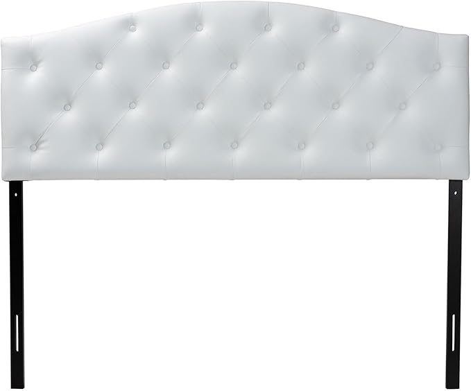 Baxton Studio Myra Modern and Contemporary Full Size White Faux Leather Upholstered Button-Tufted Scalloped Headboard