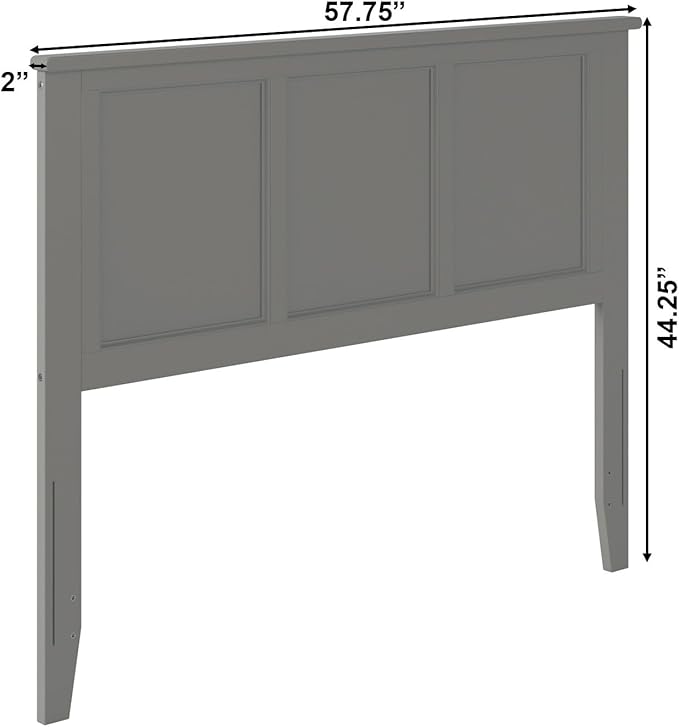 AFI, Madison Full Solid Wood Panel Headboard with Attachable Charger, Grey