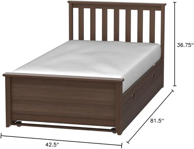 Max & Lily Twin Bed, Wood Bed Frame with Headboard for Kids with Trundle, Slatted, Walnut